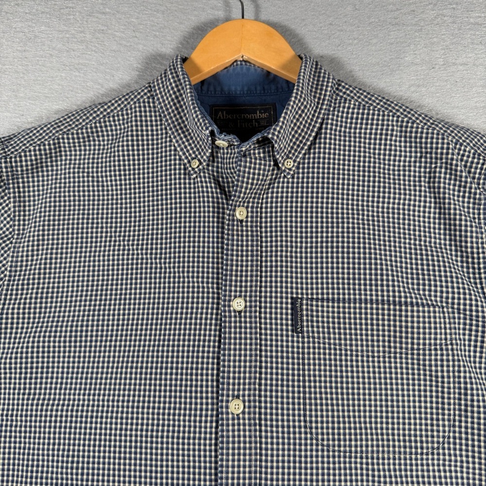 Abercrombie & Fitch Mens Navy White Gingham Button Down Shirt Size M 100% Cotton - Picture 4 of 12